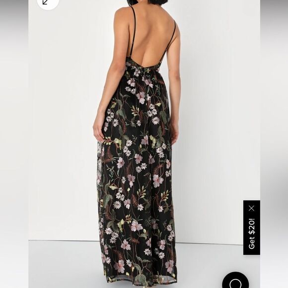 Lulu’s Radiant Fantasy Black Floral Embroidered Tulle Maxi Dress M NWT in packag - Picture 4 of 7